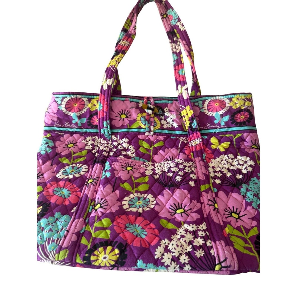 Vera‎ Bradley Y2k Plum Petals Quilted Cotton Tote Bag Purple Floral Butterfly